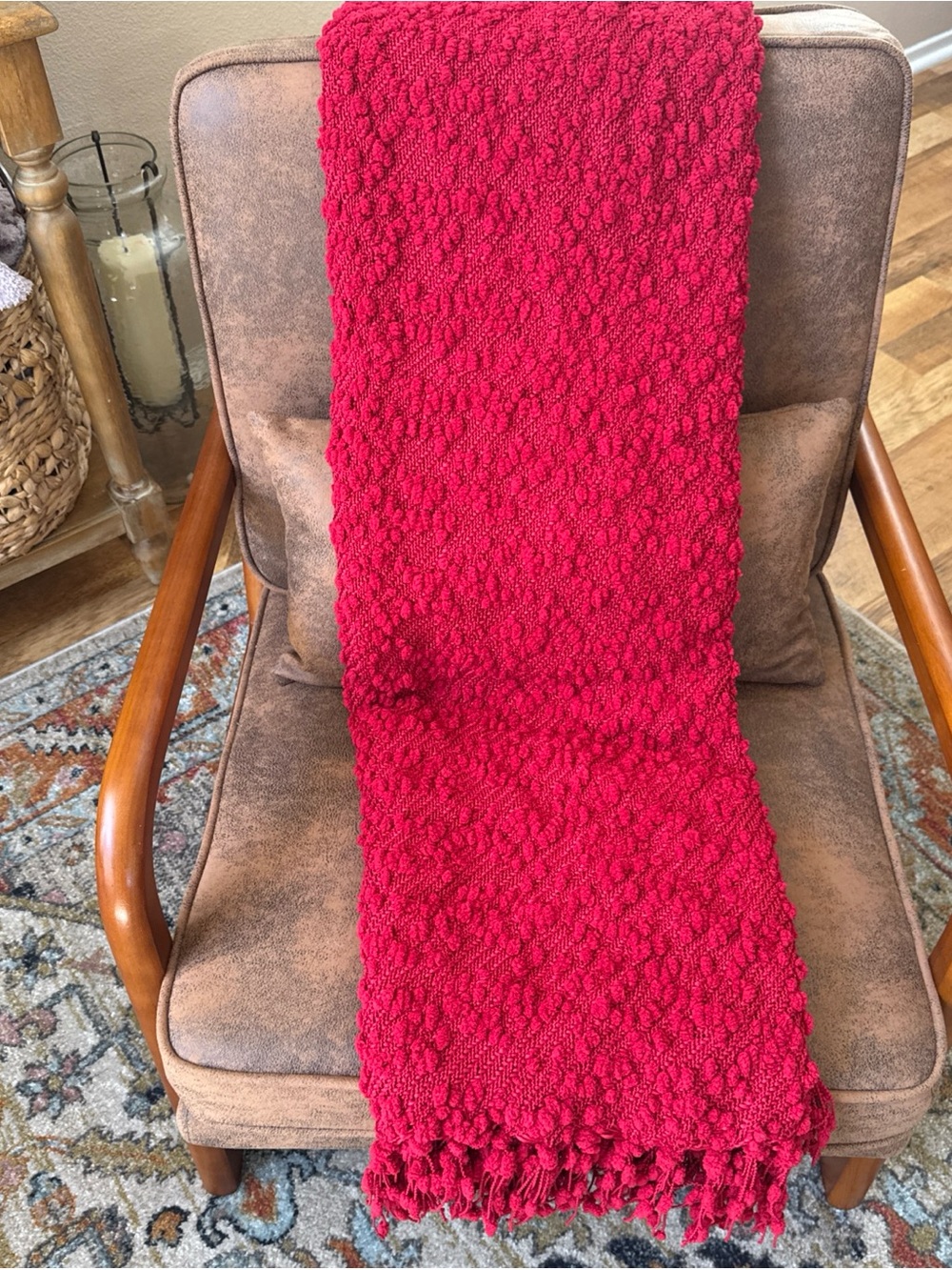 Domain Red Textured Tassel Throw Blanket 60” x 50” Boho Cottagecore Woven